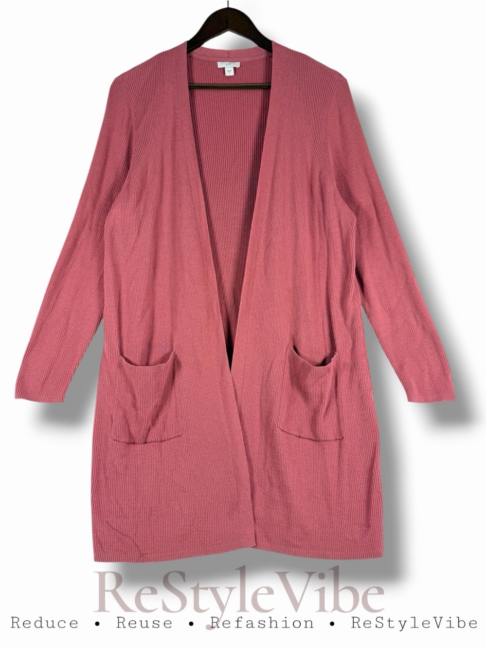 J JILL Women’s Size L Sweater Cardigan Longline Knit Pink Open Front Style